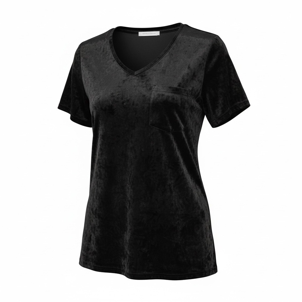 SPRING MERCER Black Velvet Short Sleeve Pocket Favorite T Shirt Top XXL 2X